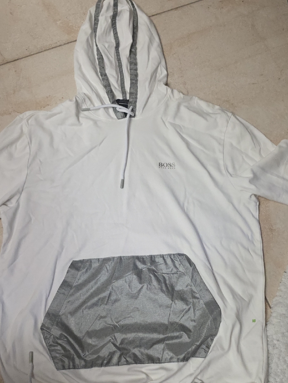 Boss White Hoodie with Gray Trim and Pocket